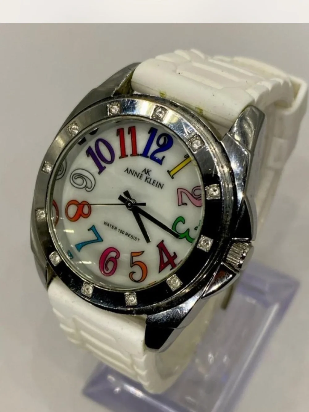 *** Anne Klein ^ Arctic White Watch with Multicolor Numerals ***